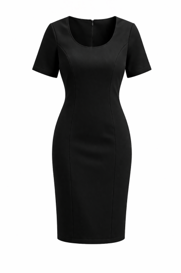 Black fitted bodycon dress on white